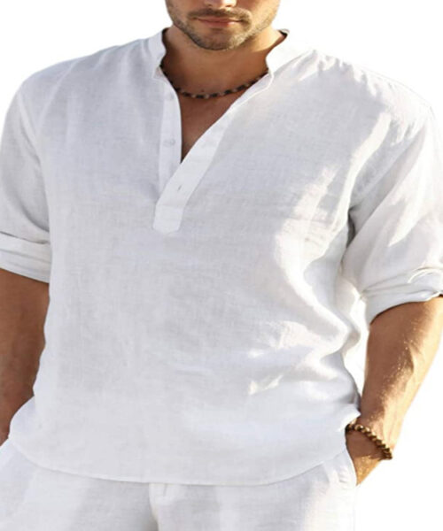 Men's Casual Cotton Linen Solid Color Long Sleeve