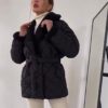 Winter Lapel Plaid Coat Fashion All-match Waist-tied Design Coat