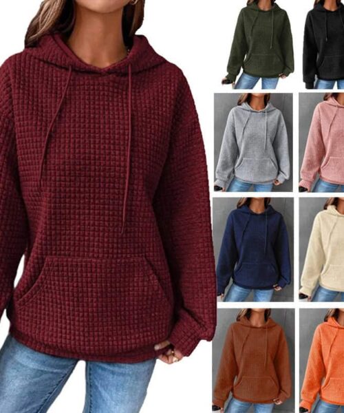 Fashion Waffle Hoodie Sweater Women's Casual