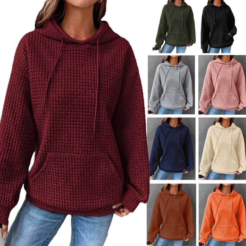 Fashion Waffle Hoodie Sweater Women's Casual