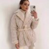 Winter Lapel Plaid Coat Fashion All-match Waist-tied Design Coat