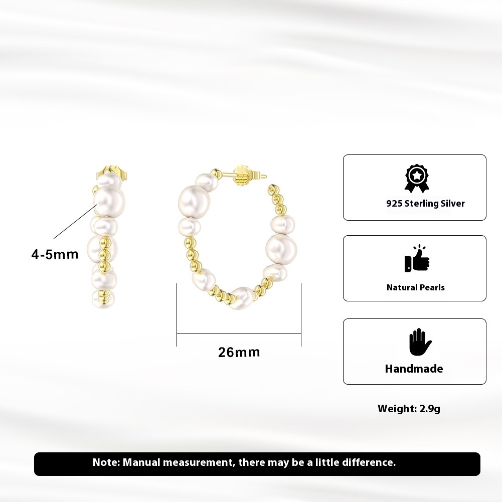 S925 Sterling Silver Round Bead Earrings Natural
