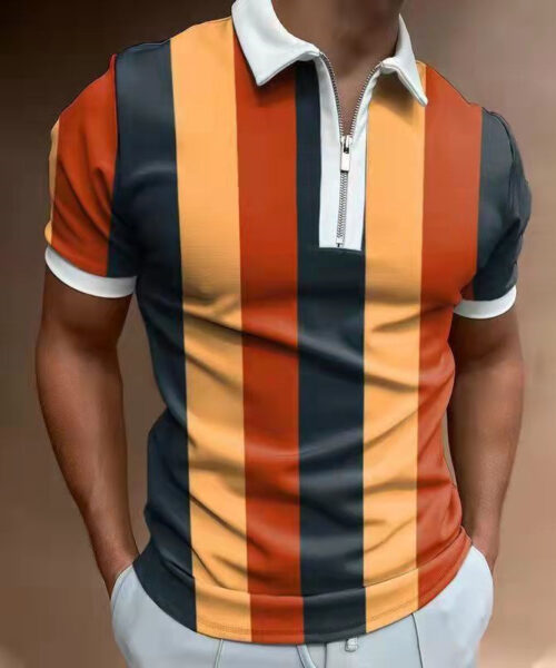 Men's POLO Shirt Striped Printed Short Sleeve