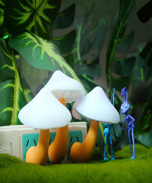 LED Mushroom Night Light Wall Socket Lamp EU US Plug
