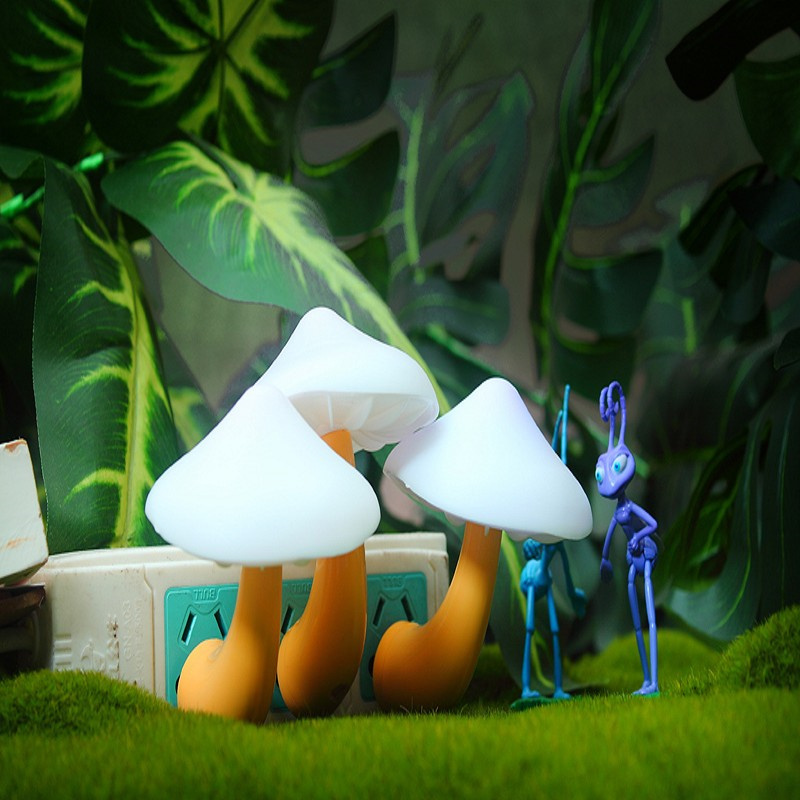 LED Mushroom Night Light Wall Socket Lamp EU US Plug