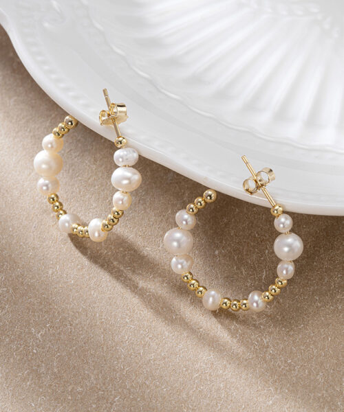 S925 Sterling Silver Round Bead Earrings Natural