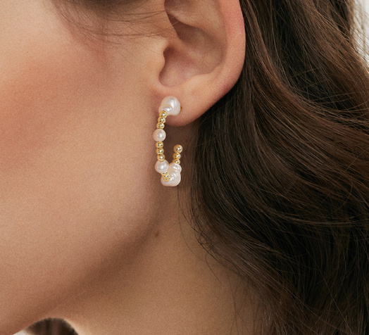 S925 Sterling Silver Round Bead Earrings Natural