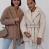 Winter Lapel Plaid Coat Fashion All-match Waist-tied Design Coat