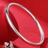 Pure Silver 9999 Glossy Bracelet Round Bar for Women