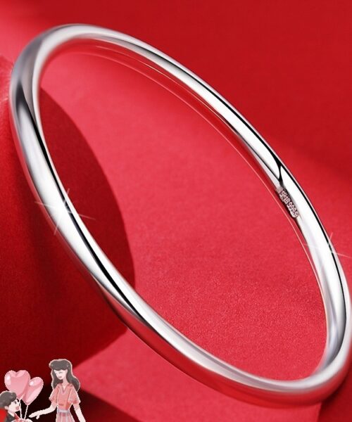 Pure Silver 9999 Glossy Bracelet Round Bar for Women