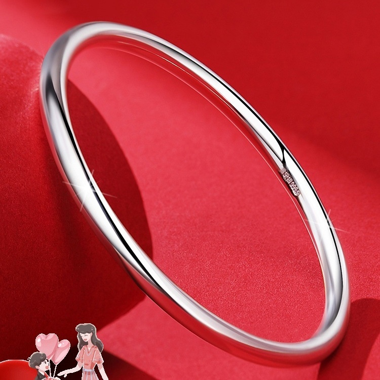 Pure Silver 9999 Glossy Bracelet Round Bar for Women