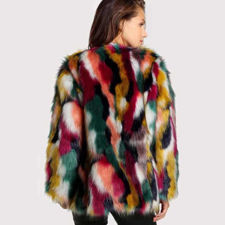 Winter Color Faux Fur Coats Women Elegant