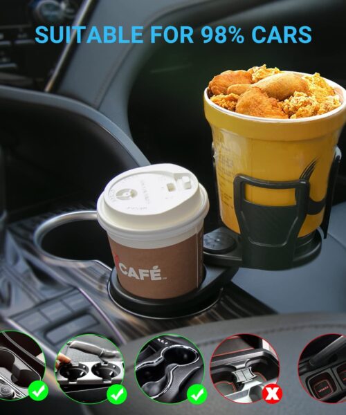 Car Cup Holder 360° Rotatable with Organizer Storage