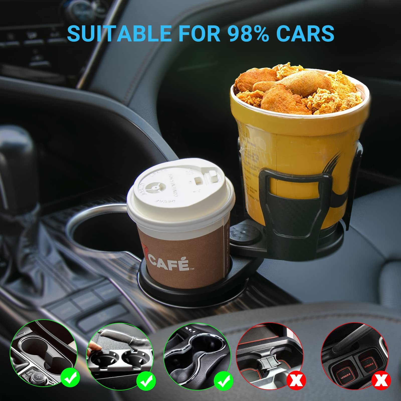 Car Cup Holder 360° Rotatable with Organizer Storage