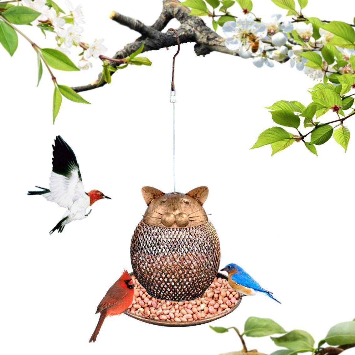 Cat Shape Bird Feeder Handmade Vintage Outdoor Decor