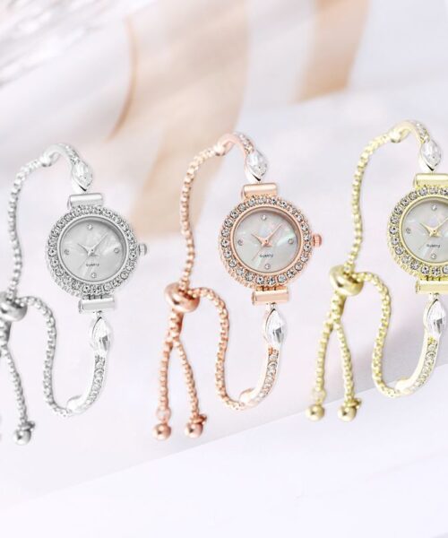 Diamond Dial Decorative Pull-out Bracelet Watch