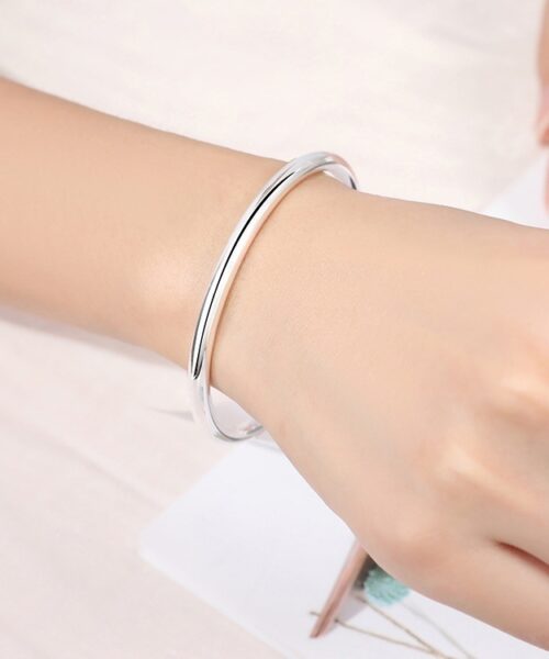 Pure Silver 9999 Glossy Bracelet Round Bar for Women