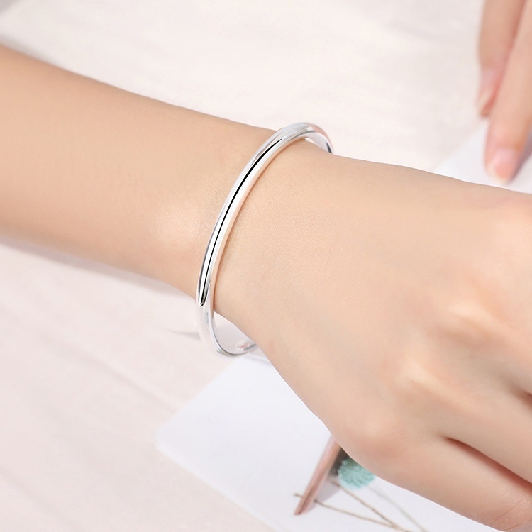 Pure Silver 9999 Glossy Bracelet Round Bar for Women