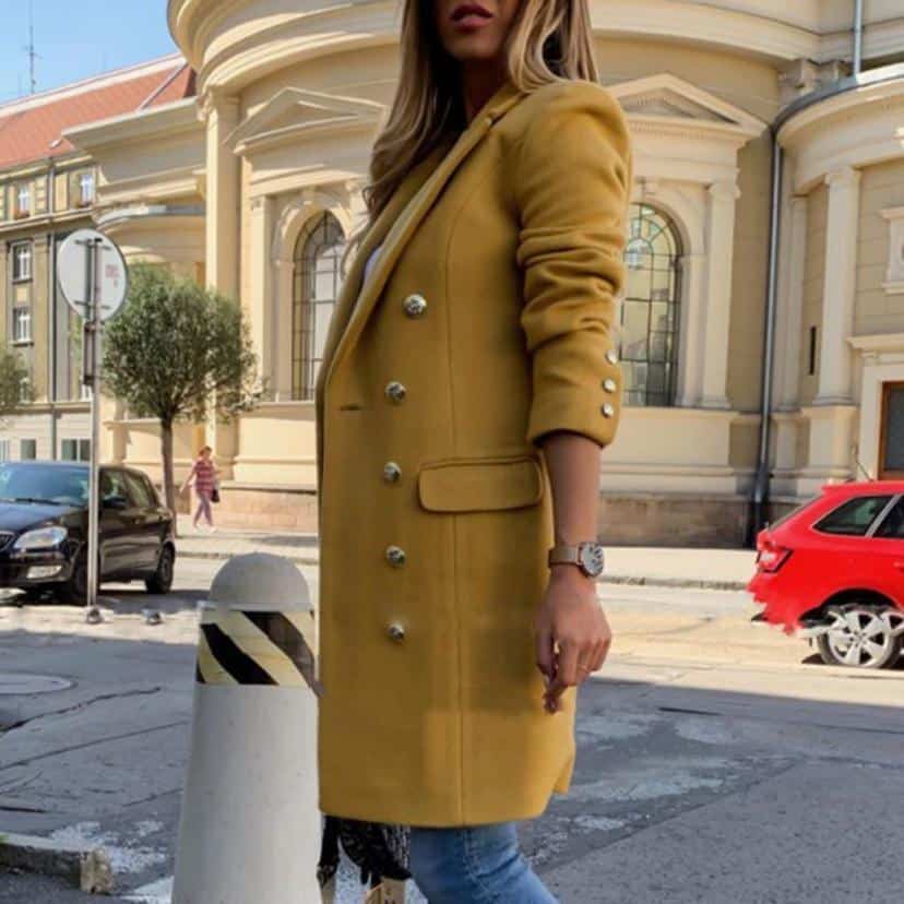 Woolen Lapel Jacket With Double-breasted Design Fashion Casual Trench