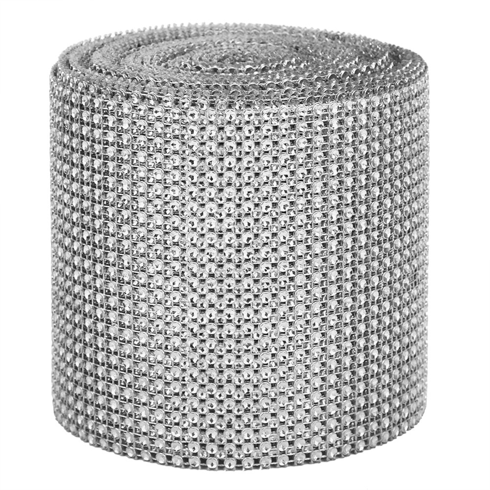 9m 24 Rows Silver Rhinestone Mesh for Wedding Decor