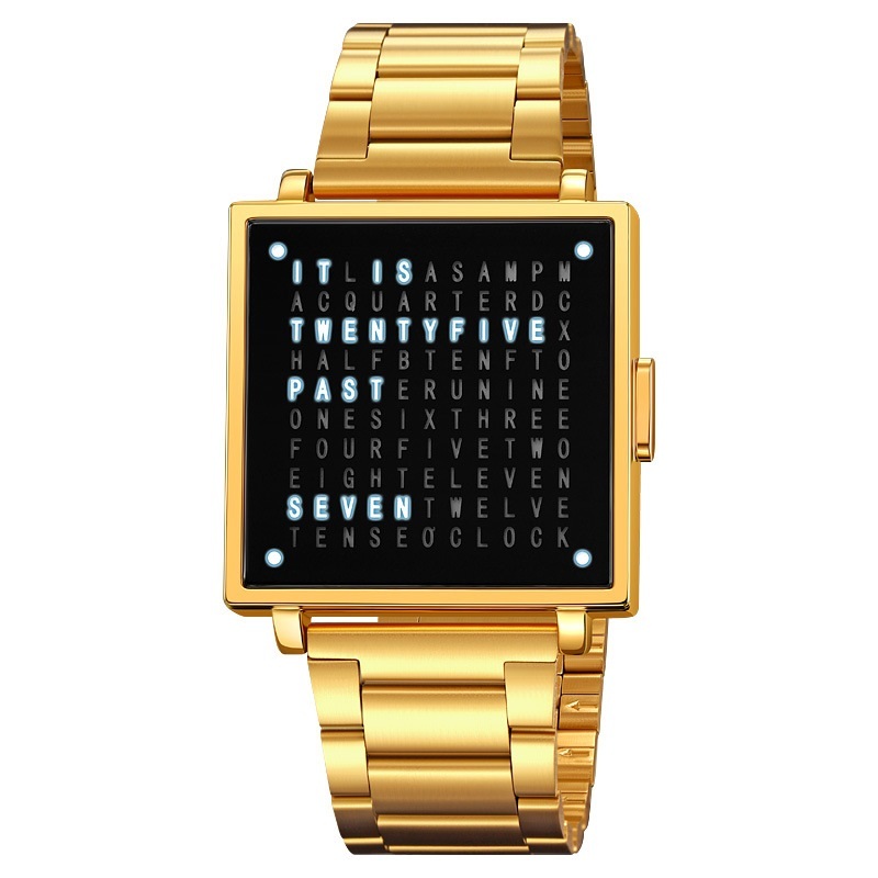 Creative LED Letter Display Square Steel Watch