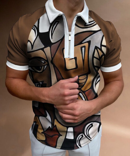 Men's POLO Shirt Striped Printed Short Sleeve