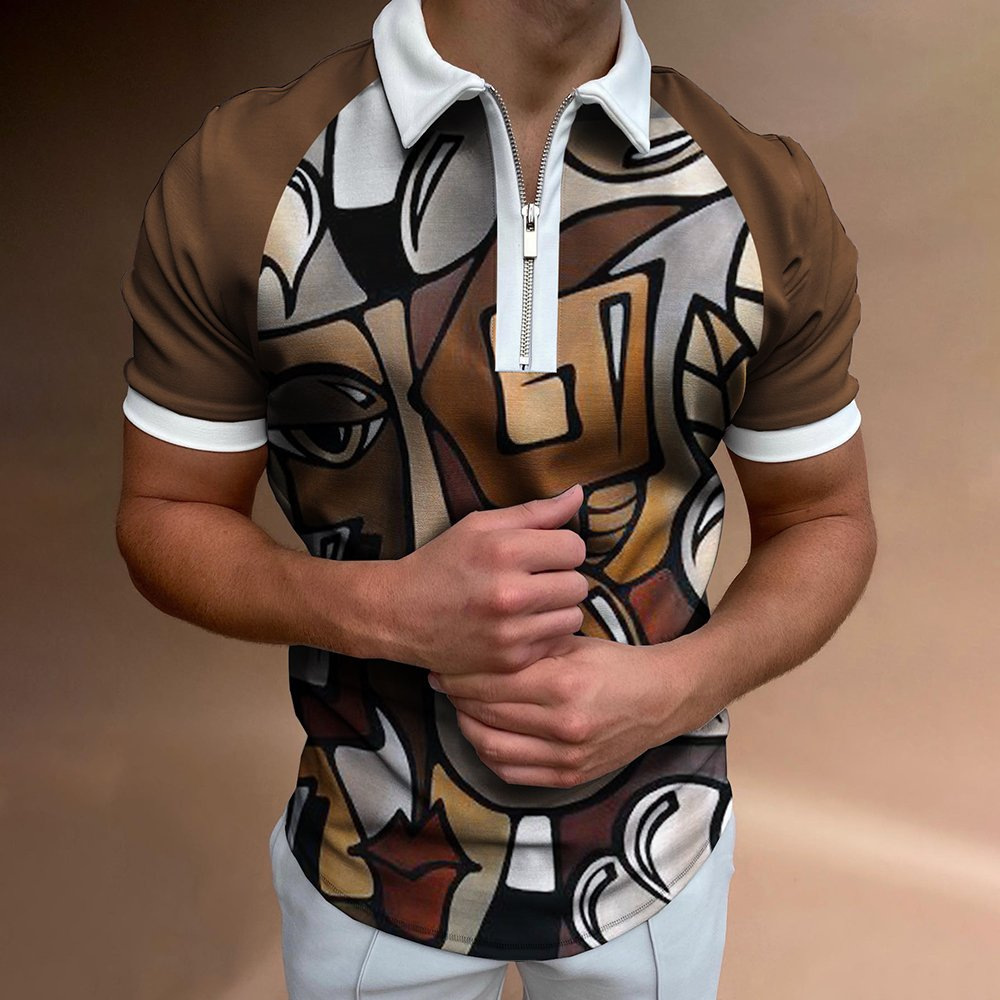 Men's POLO Shirt Striped Printed Short Sleeve