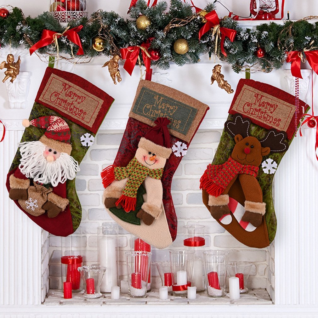 Christmas Stocking Socks Snowman Santa Elk