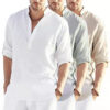 Men's Casual Cotton Linen Solid Color Long Sleeve