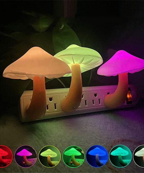 LED Mushroom Night Light Wall Socket Lamp EU US Plug