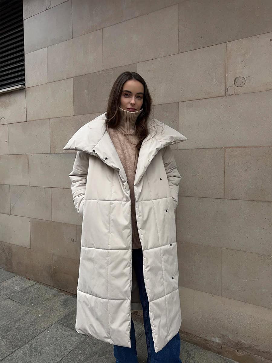 Fashion Large Lapel Long Coat Winter Warm Cotton Jacket