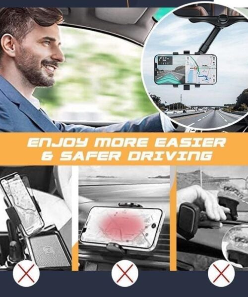 Rearview Mirror Phone Holder 360° Rotatable & Retractable