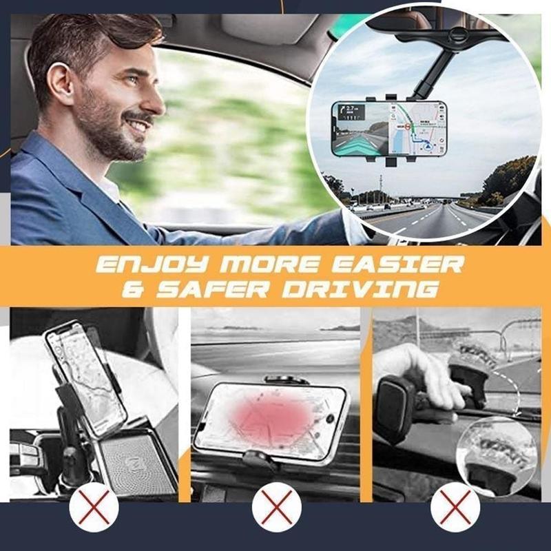 Rearview Mirror Phone Holder 360° Rotatable & Retractable