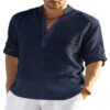 Men's Casual Cotton Linen Solid Color Long Sleeve