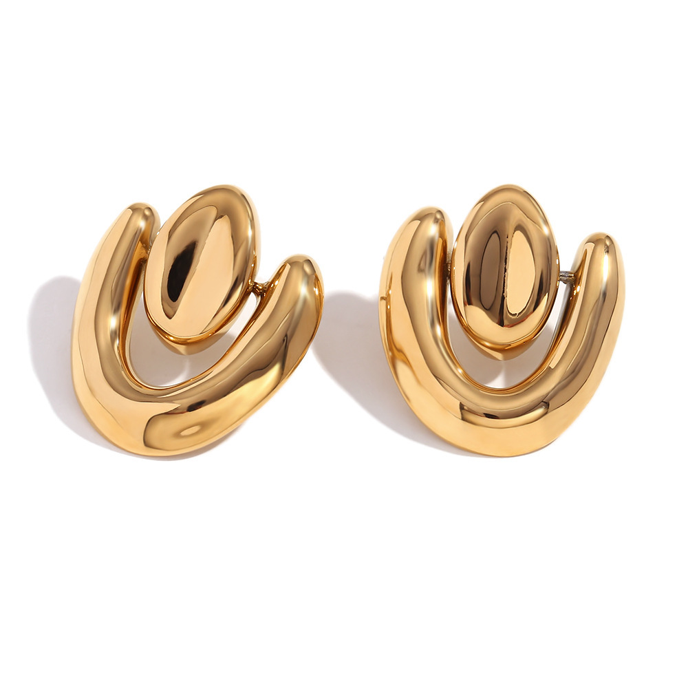 18K Gold Plated Stainless Steel Geometric Heart Earrings