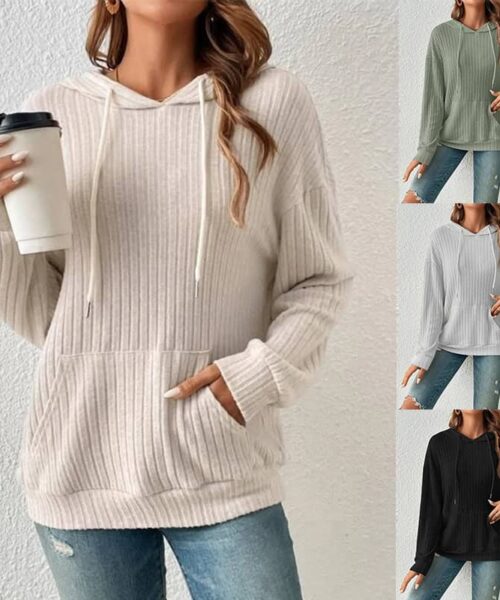 Fashion Drawstring Long-sleeved Hooded Sweatshirt With Pockets