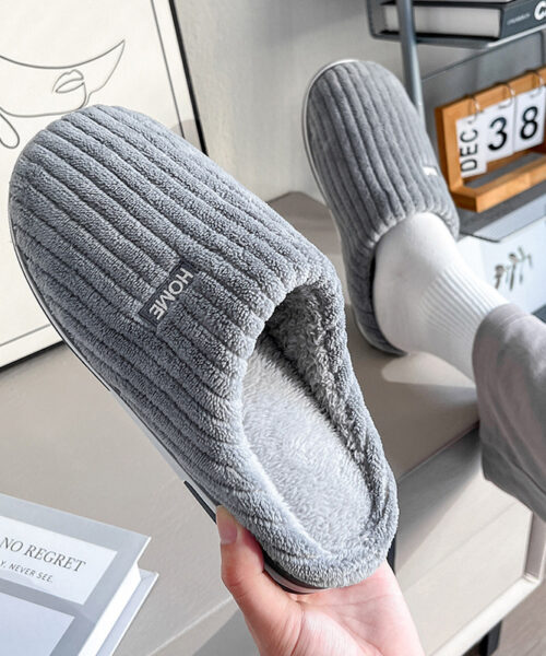 Solid Color Cotton Non-Slip Winter Plush Slippers