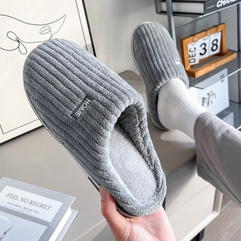 Solid Color Cotton Non-Slip Winter Plush Slippers