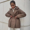 Winter Lapel Waisted Cotton Coat Fashion Solid Color Slim Overcoat Womens Clothing