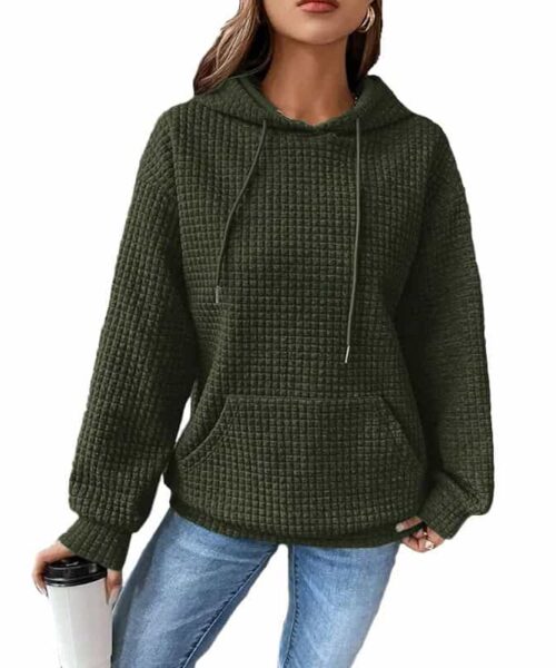Fashion Waffle Hoodie Sweater Women's Casual