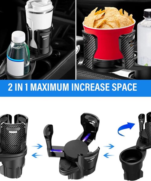 Car Cup Holder 360° Rotatable with Organizer Storage
