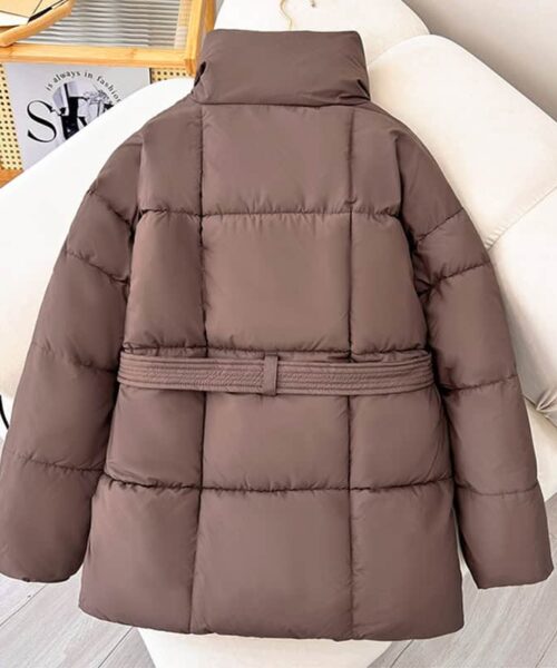 Warm Lapel Plaid Coat With Belt Design Fashion Casual