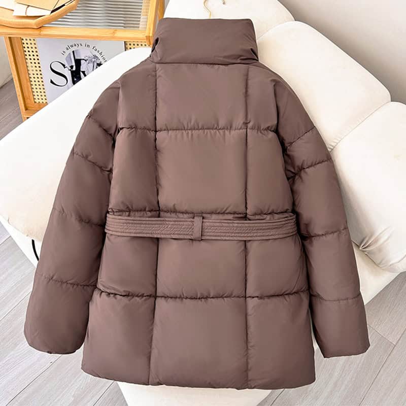 Warm Lapel Plaid Coat With Belt Design Fashion Casual