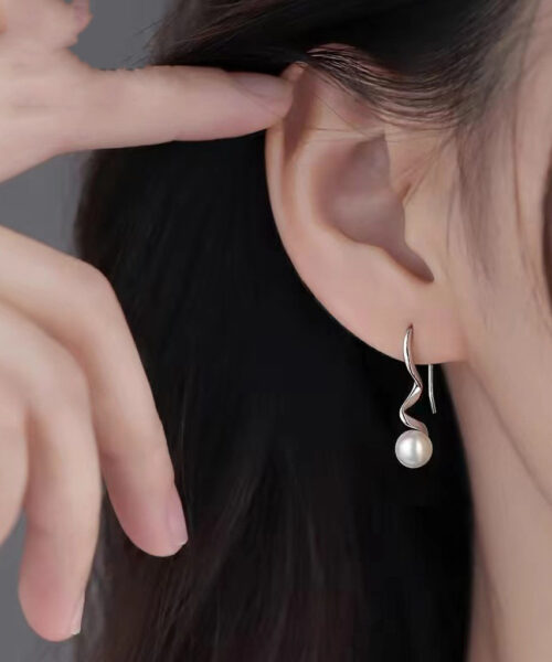 S925 Silver Spiral Pearl Earrings for Women