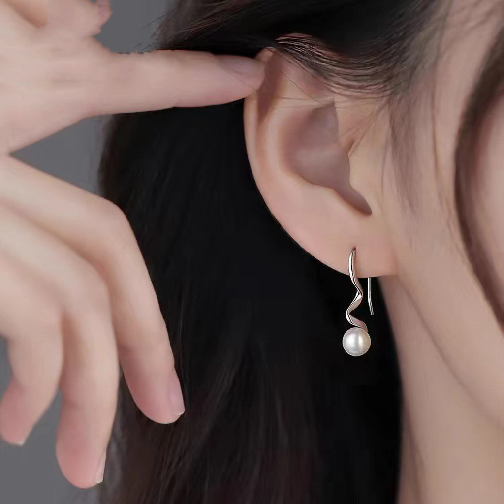 S925 Silver Spiral Pearl Earrings for Women