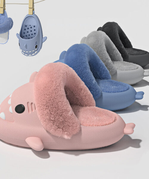 Winter Shark Slippers Detachable Warm Fuzzy Slippers Bedroom House Shoes Women