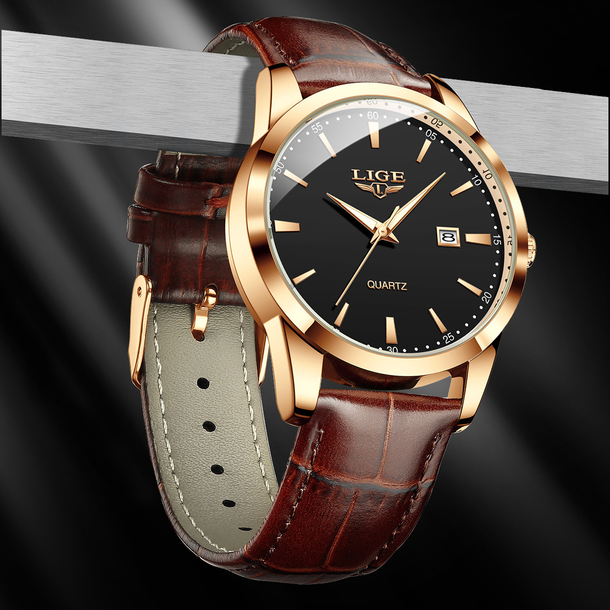 Men's Quartz Watch Leather Band Waterproof Single Calendar