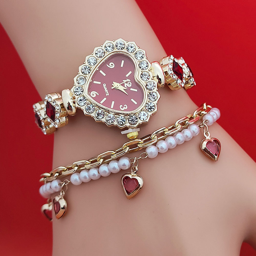 Diamond Heart Bracelet Watch Set