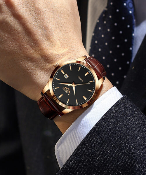 Men's Quartz Watch Leather Band Waterproof Single Calendar