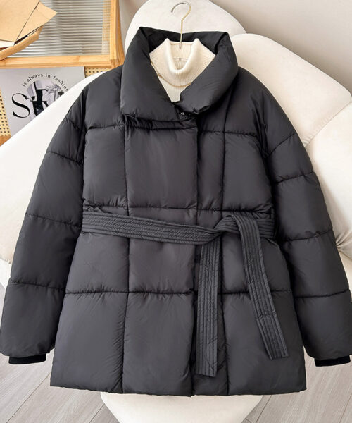 Winter Plaid Sewing Lapel Coat With Lace-up Design Fashion Loose